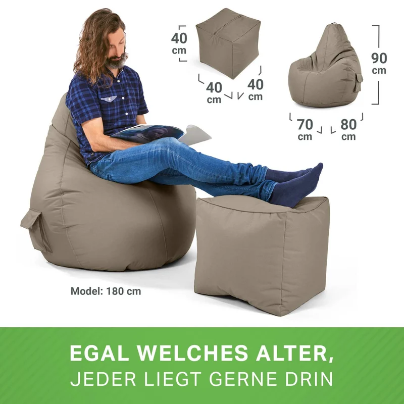Gaming Sitzsack mit Rückenlehne, Seitentasche & Cube Sitzhocker