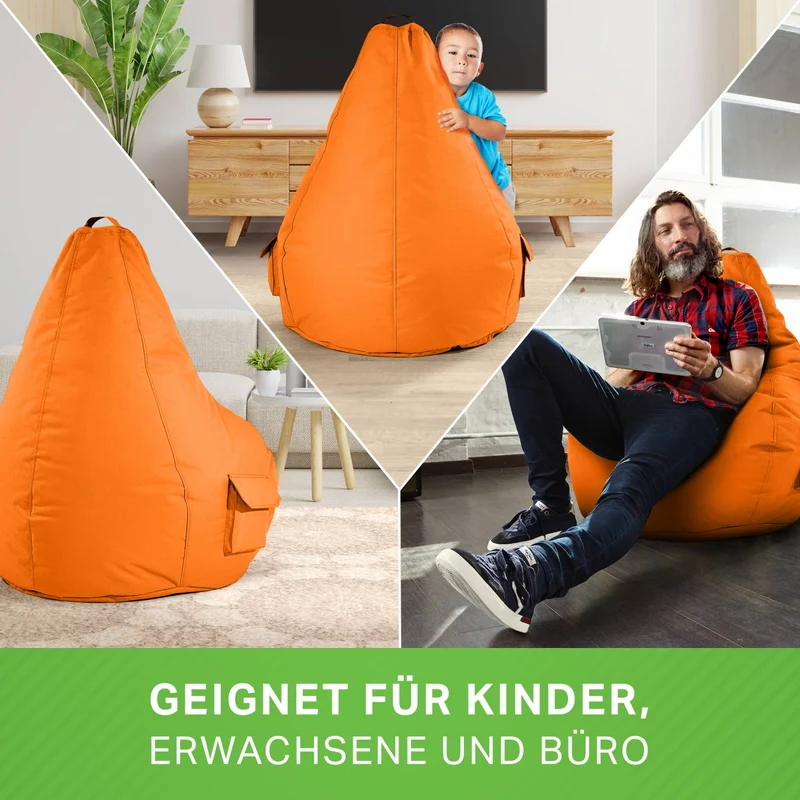 Gaming Sitzsack mit Rückenlehne, Seitentasche & Cube Sitzhocker