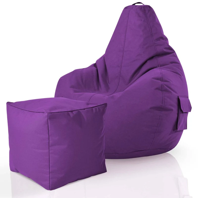 Gaming Sitzsack mit Rückenlehne, Seitentasche & Cube Sitzhocker