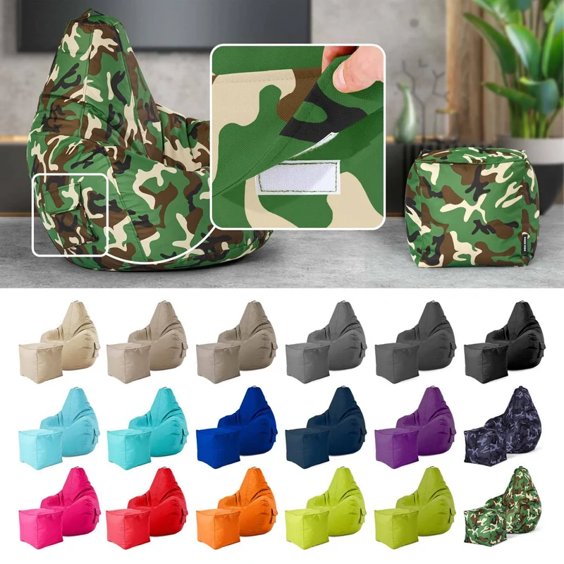 Gaming Sitzsack mit Rückenlehne, Seitentasche & Cube Sitzhocker