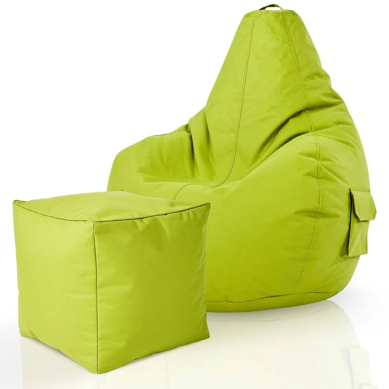 Gaming Sitzsack mit Rückenlehne, Seitentasche & Cube Sitzhocker