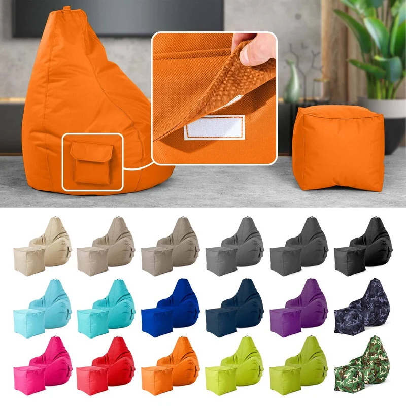 Gaming Sitzsack mit Rückenlehne, Seitentasche & Cube Sitzhocker