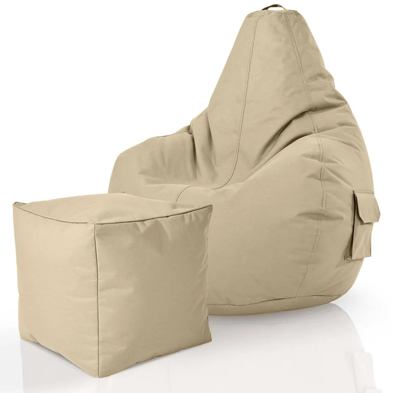 Gaming Sitzsack mit Rückenlehne, Seitentasche & Cube Sitzhocker