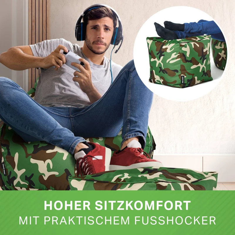 Gaming Sitzsack mit Rückenlehne, Seitentasche & Cube Sitzhocker