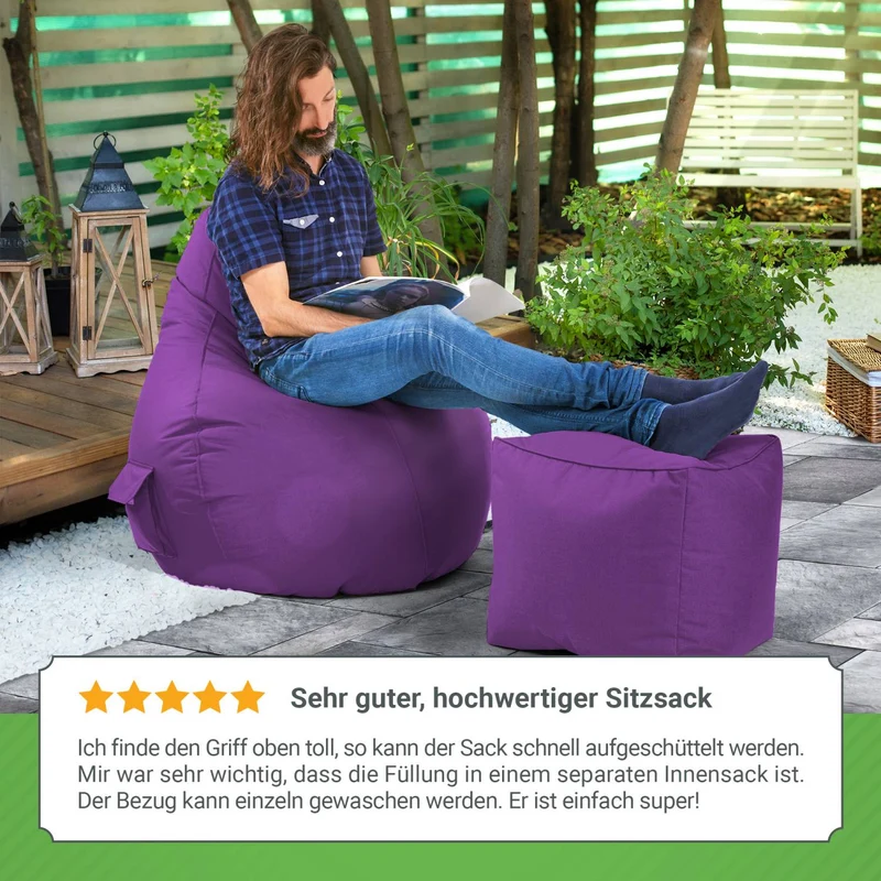 Gaming Sitzsack mit Rückenlehne, Seitentasche & Cube Sitzhocker