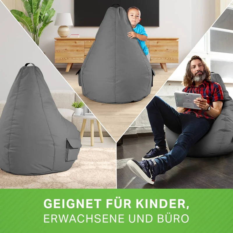 Gaming Sitzsack mit Rückenlehne, Seitentasche & Cube Sitzhocker