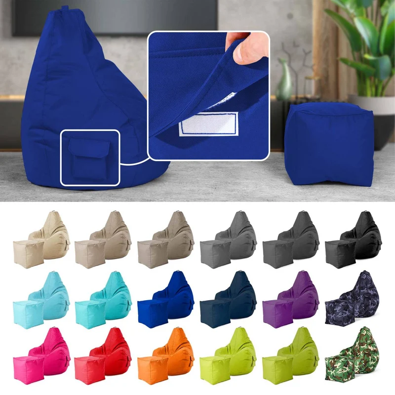 Gaming Sitzsack mit Rückenlehne, Seitentasche & Cube Sitzhocker