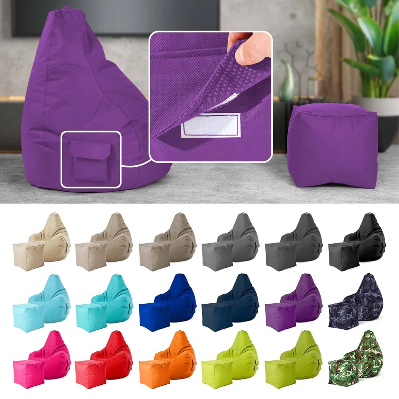 Gaming Sitzsack mit Rückenlehne, Seitentasche & Cube Sitzhocker