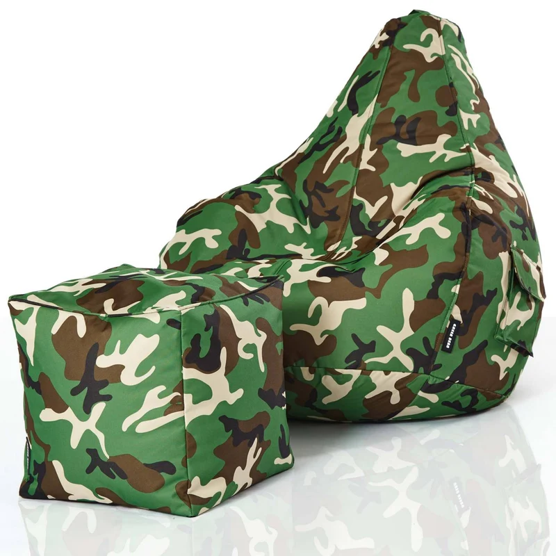 Gaming Sitzsack mit Rückenlehne, Seitentasche & Cube Sitzhocker