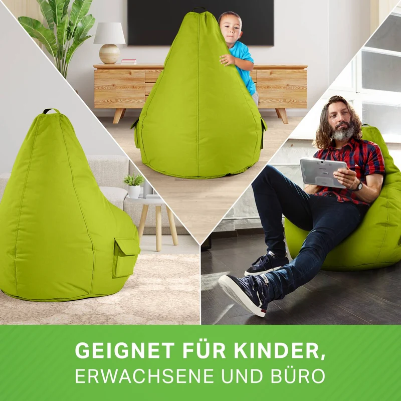 Gaming Sitzsack mit Rückenlehne, Seitentasche & Cube Sitzhocker