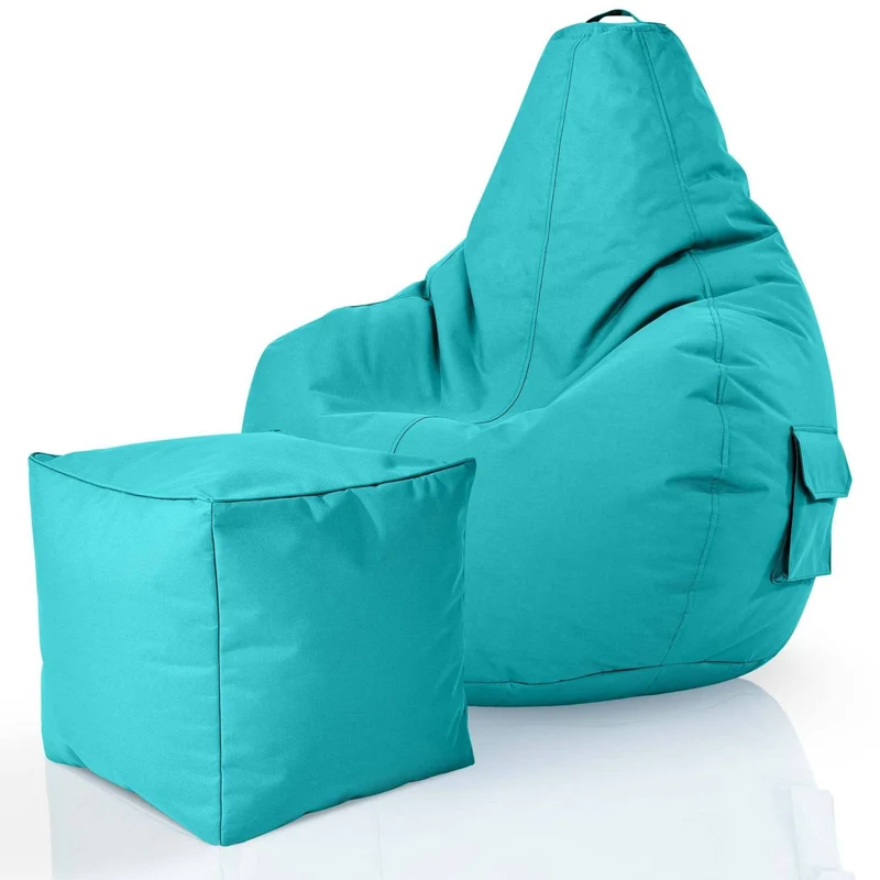 Gaming Sitzsack mit Rückenlehne, Seitentasche & Cube Sitzhocker