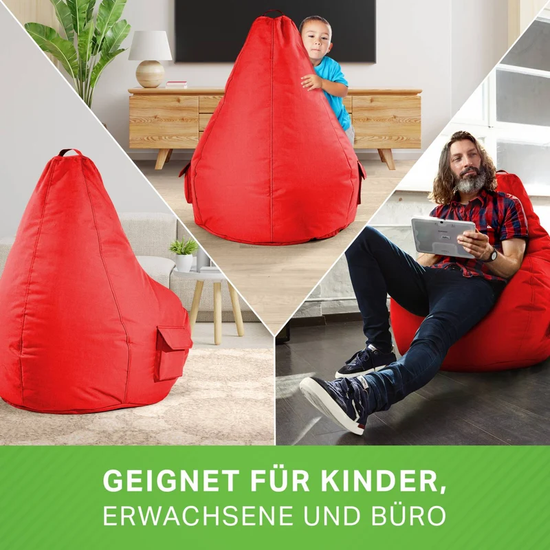 Gaming Sitzsack mit Rückenlehne, Seitentasche & Cube Sitzhocker