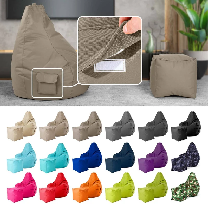 Gaming Sitzsack mit Rückenlehne, Seitentasche & Cube Sitzhocker