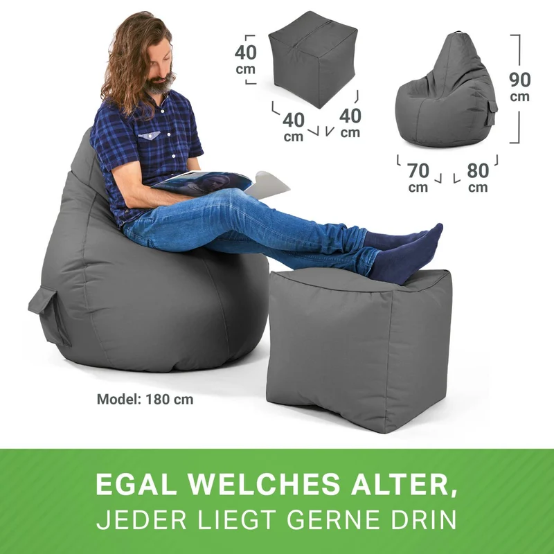 Gaming Sitzsack mit Rückenlehne, Seitentasche & Cube Sitzhocker