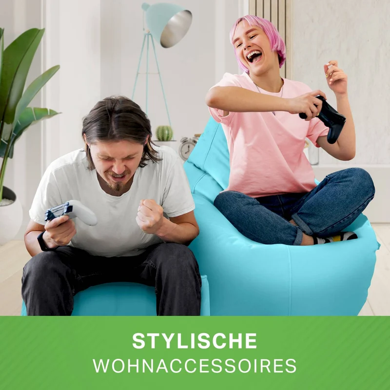 Gaming Sitzsack mit Rückenlehne, Seitentasche & Cube Sitzhocker