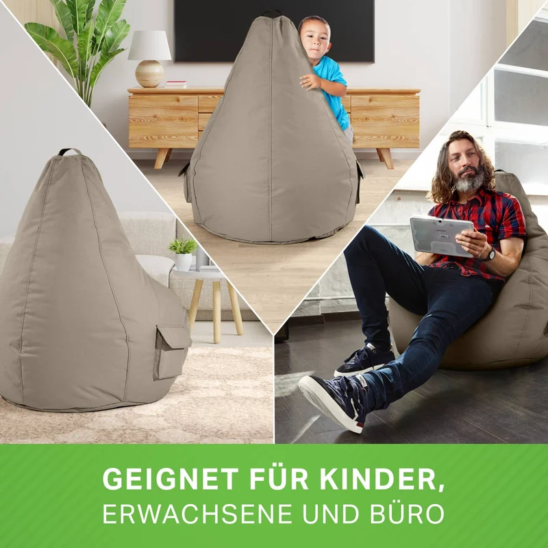Gaming Sitzsack mit Rückenlehne, Seitentasche & Cube Sitzhocker