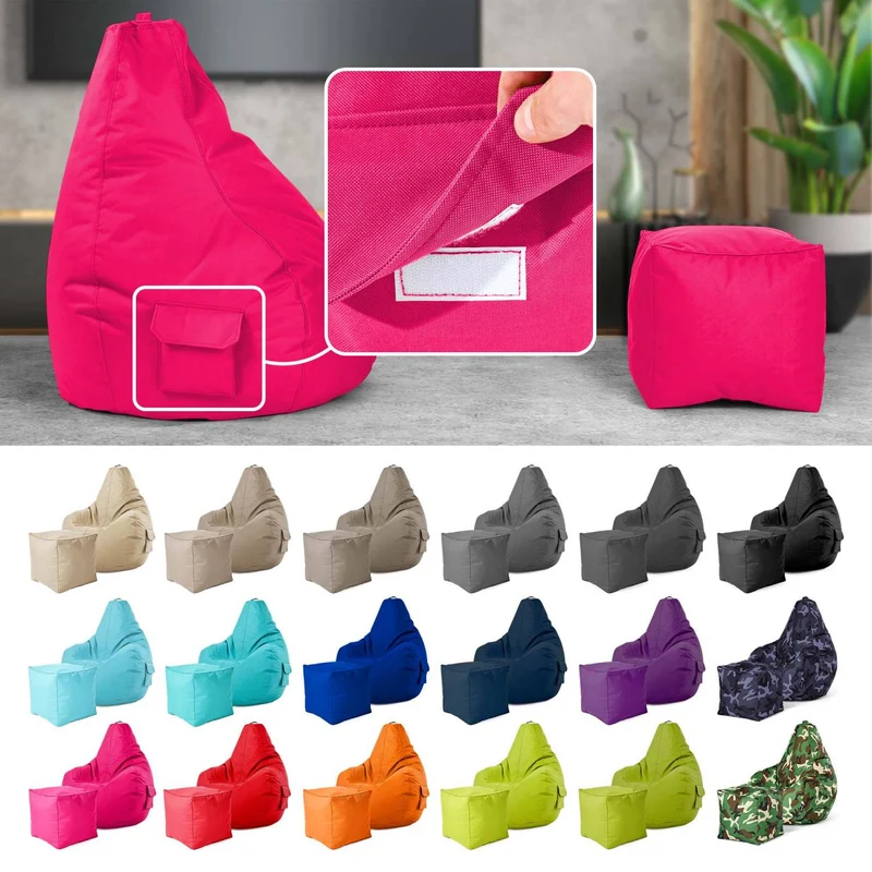 Gaming Sitzsack mit Rückenlehne, Seitentasche & Cube Sitzhocker