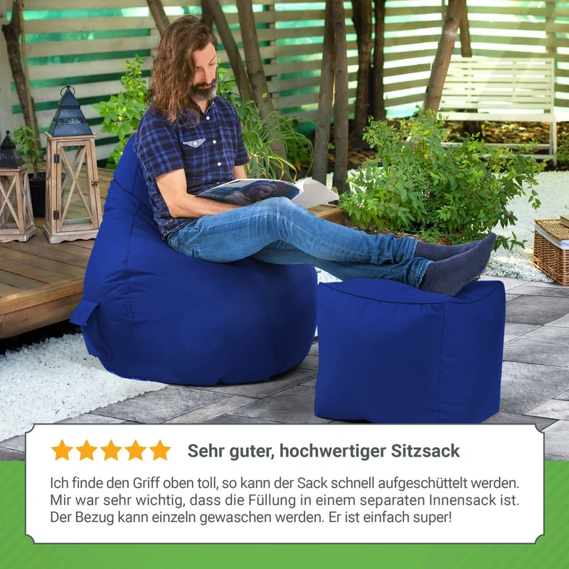 Gaming Sitzsack mit Rückenlehne, Seitentasche & Cube Sitzhocker