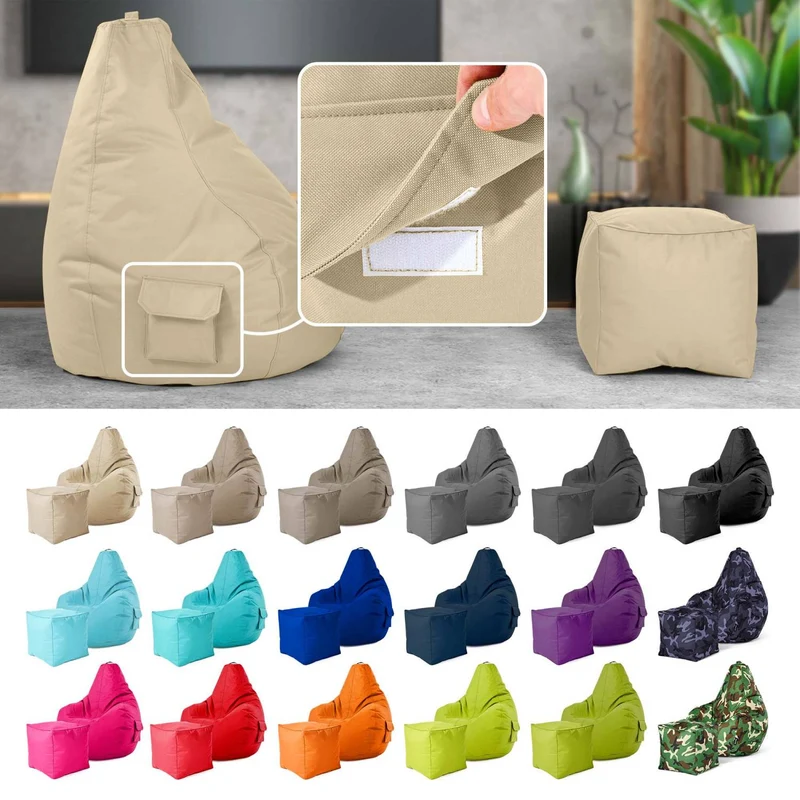 Gaming Sitzsack mit Rückenlehne, Seitentasche & Cube Sitzhocker