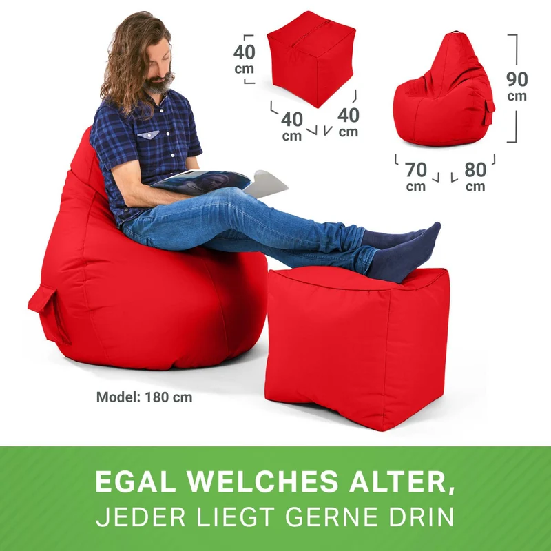 Gaming Sitzsack mit Rückenlehne, Seitentasche & Cube Sitzhocker