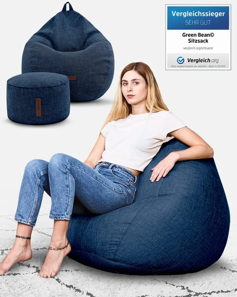 Homeline Sitzsack in Leinen-Optik mit Sitzhocker