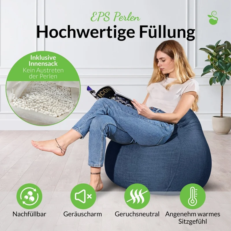 Homeline Sitzsack in Leinen-Optik mit Sitzhocker