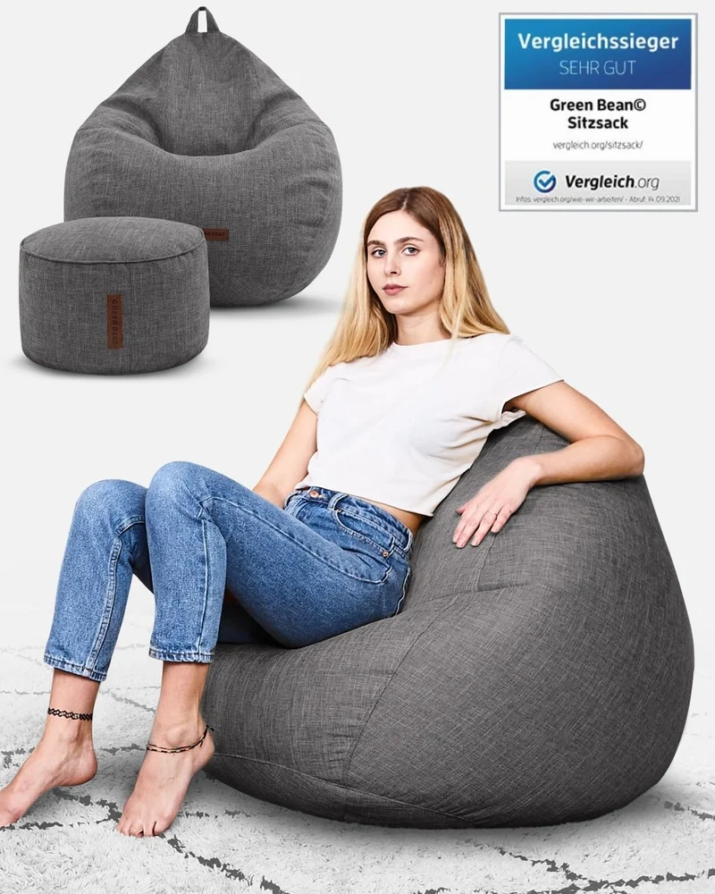 Homeline Sitzsack in Leinen-Optik mit Sitzhocker