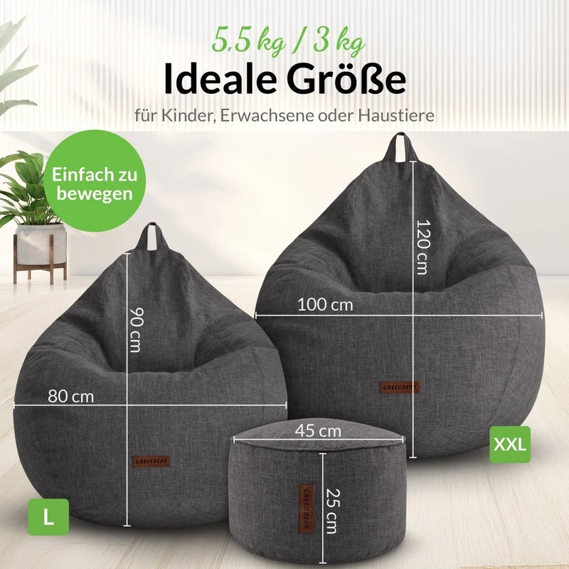 Homeline Sitzsack in Leinen-Optik mit Sitzhocker