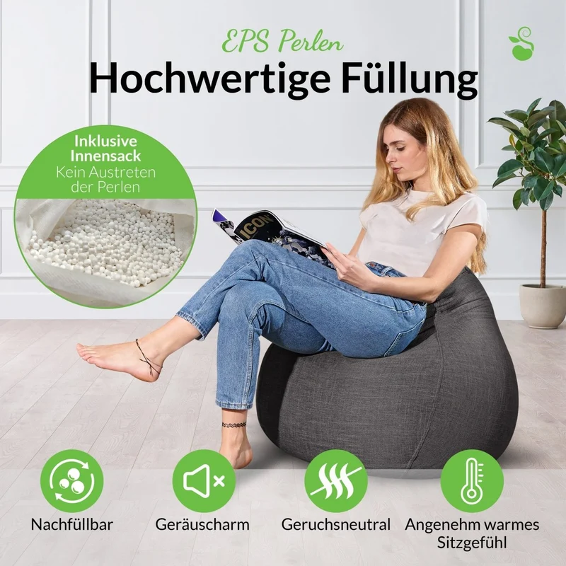 Homeline Sitzsack in Leinen-Optik mit Sitzhocker