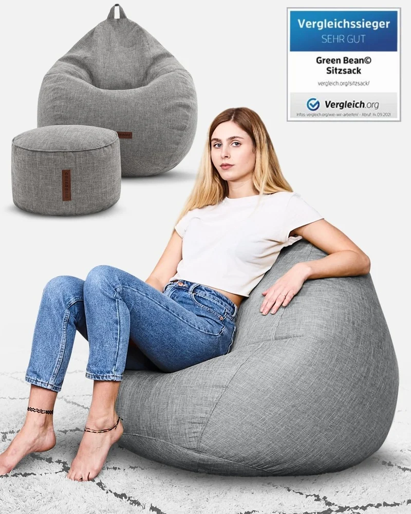Homeline Sitzsack in Leinen-Optik mit Sitzhocker