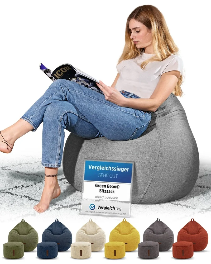 Homeline Sitzsack in Leinen-Optik mit Sitzhocker