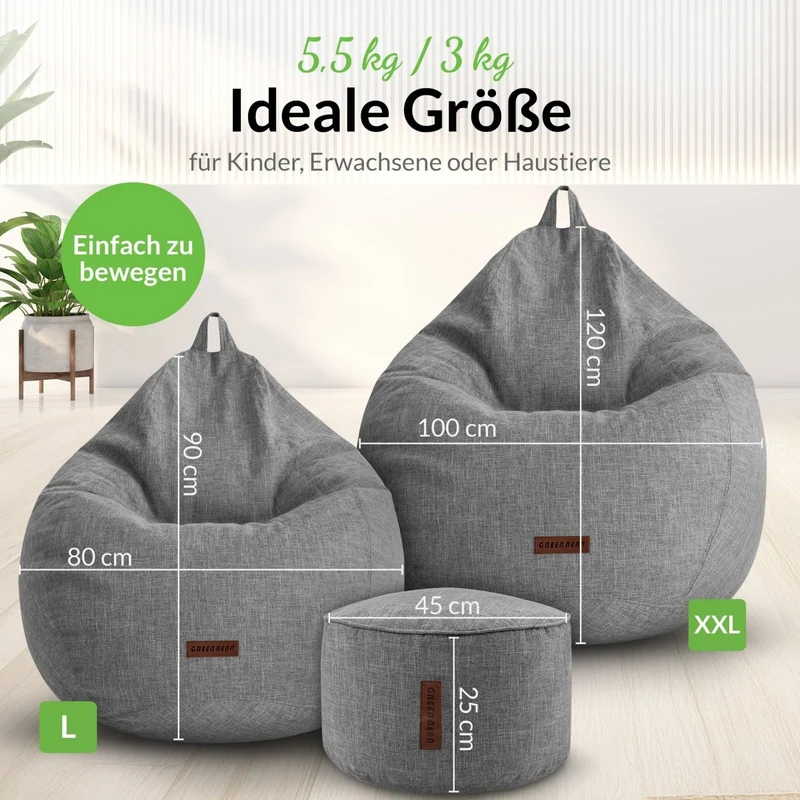 Homeline Sitzsack in Leinen-Optik mit Sitzhocker