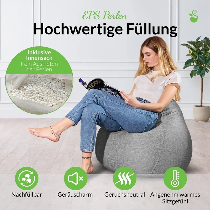 Homeline Sitzsack in Leinen-Optik mit Sitzhocker