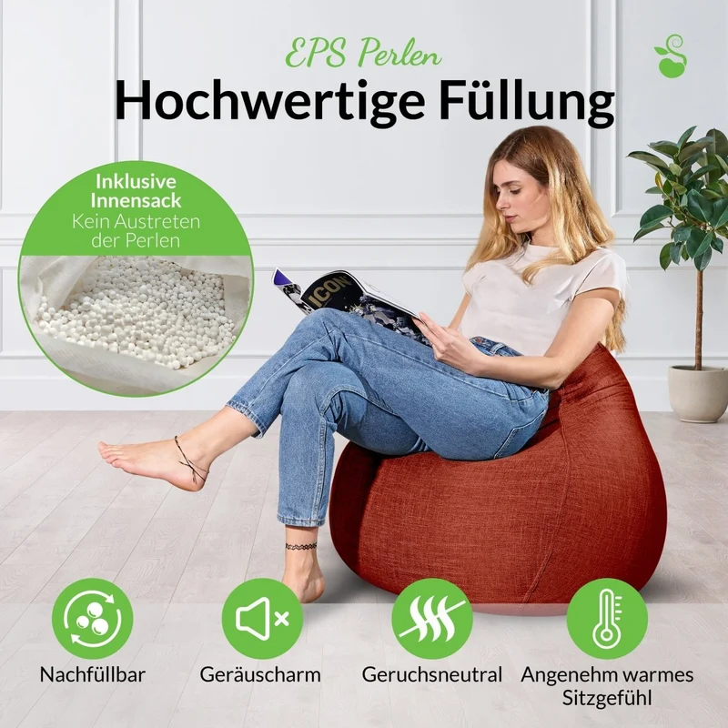 Homeline Sitzsack in Leinen-Optik mit Sitzhocker