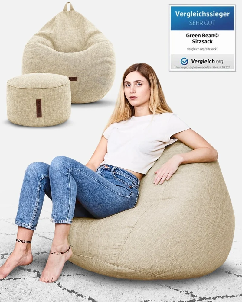 Homeline Sitzsack in Leinen-Optik mit Sitzhocker