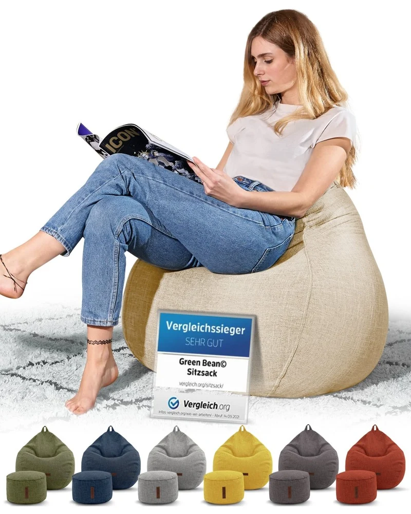 Homeline Sitzsack in Leinen-Optik mit Sitzhocker