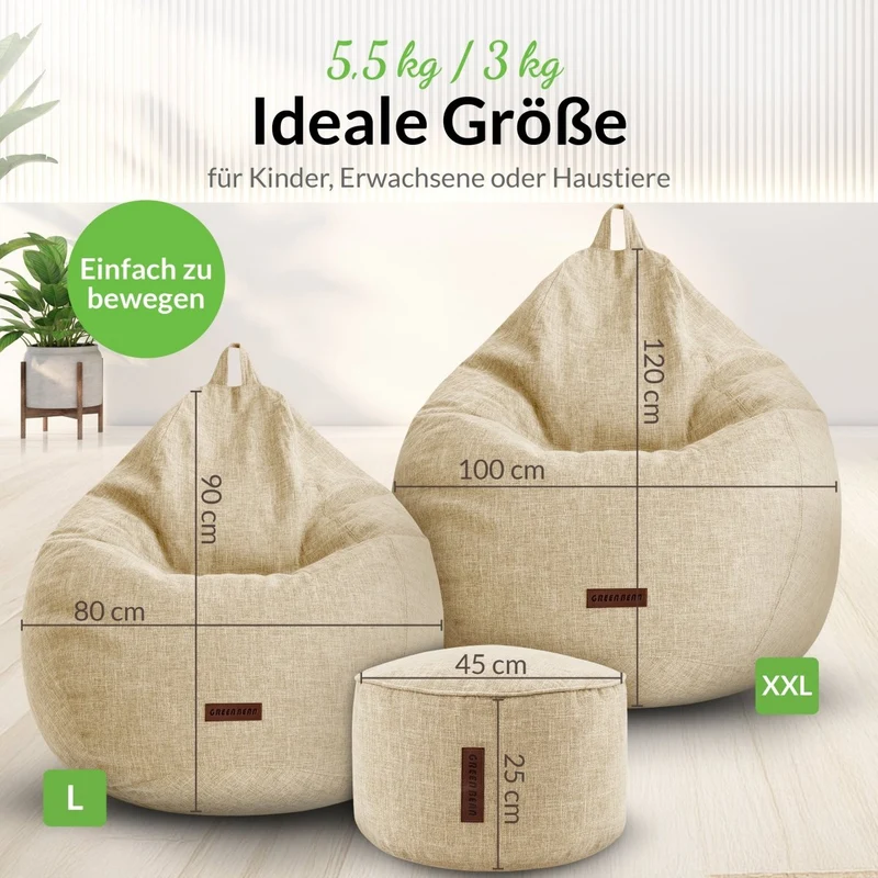 Homeline Sitzsack in Leinen-Optik mit Sitzhocker