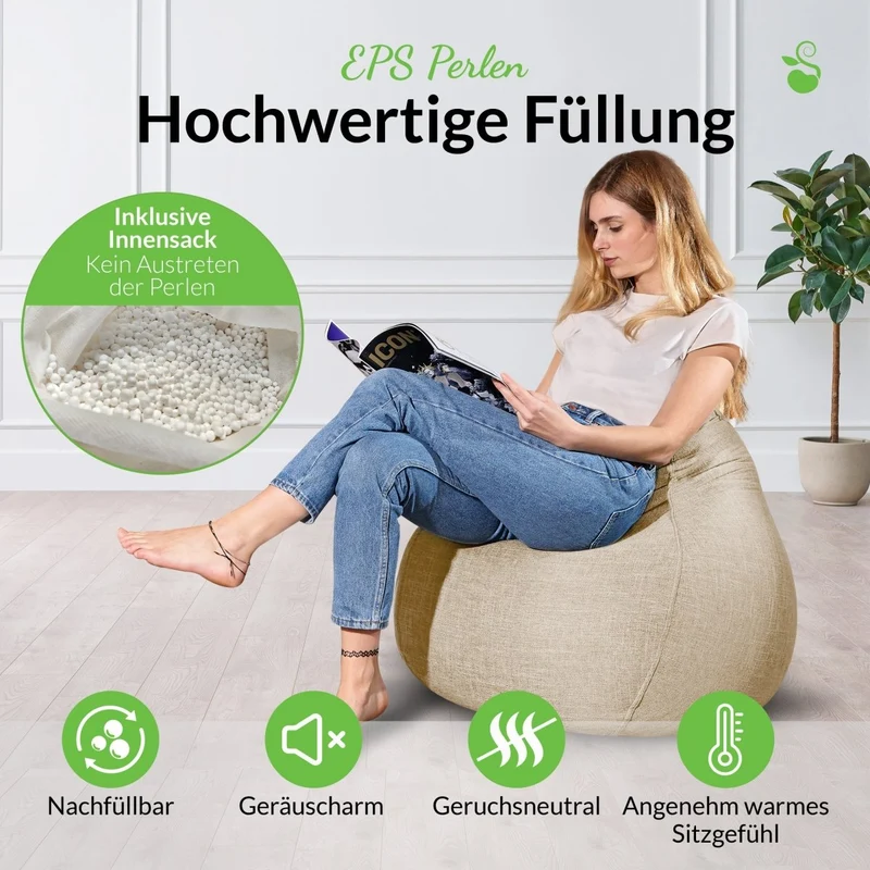 Homeline Sitzsack in Leinen-Optik mit Sitzhocker