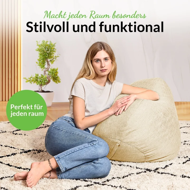 Homeline Sitzsack in Leinen-Optik mit Sitzhocker