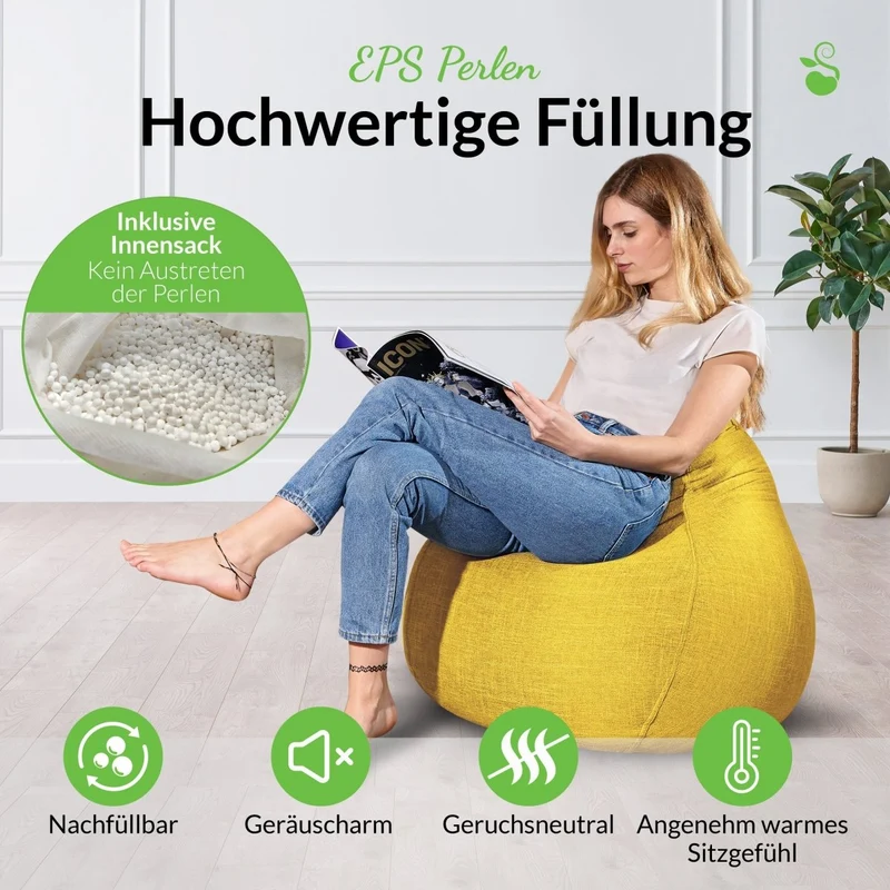 Homeline Sitzsack in Leinen-Optik mit Sitzhocker