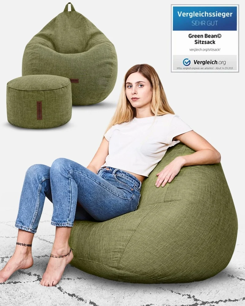 Homeline Sitzsack in Leinen-Optik mit Sitzhocker