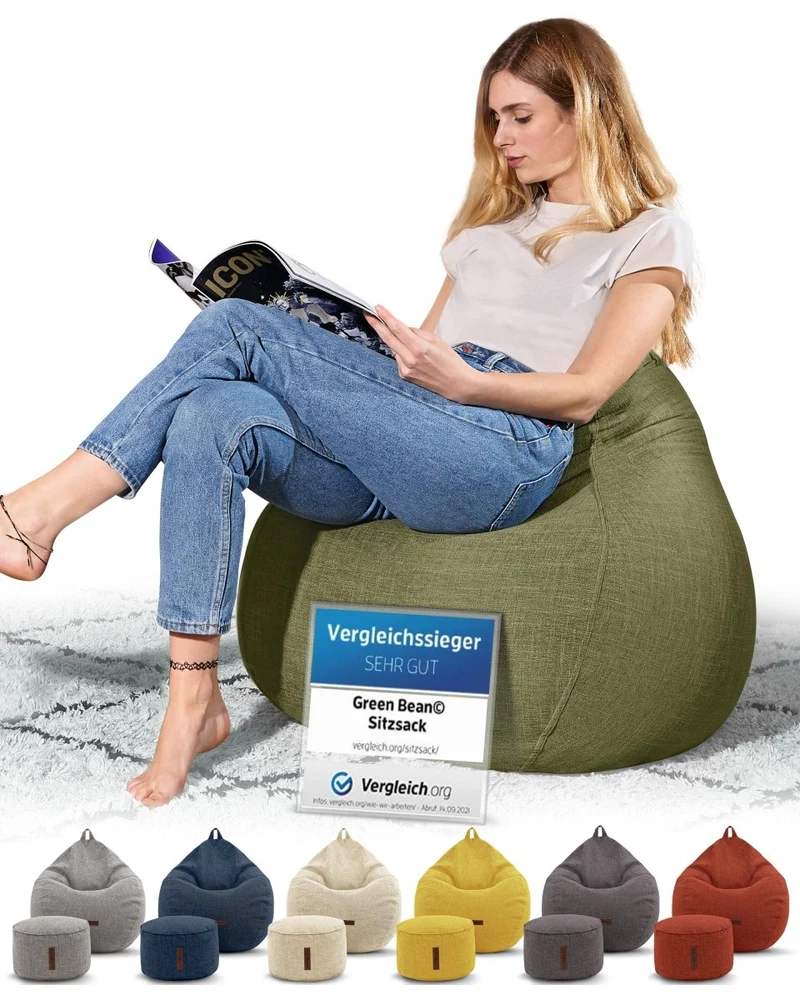 Homeline Sitzsack in Leinen-Optik mit Sitzhocker