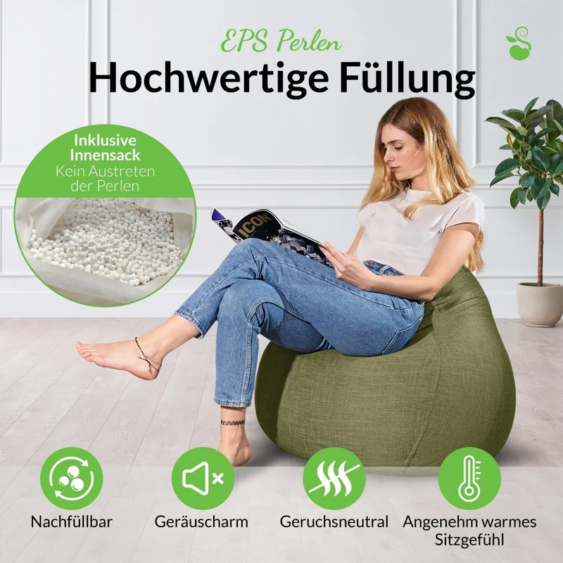 Homeline Sitzsack in Leinen-Optik mit Sitzhocker