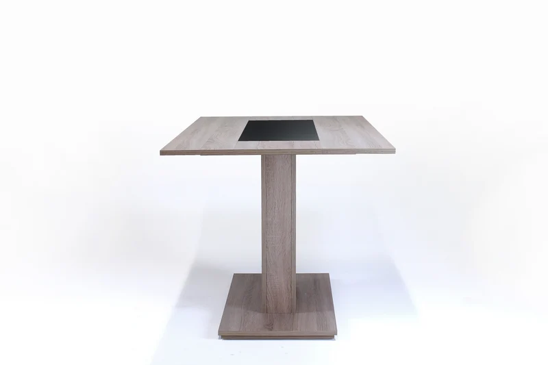 Säulentisch Vienna / Moderner Küchentisch in Eiche-Optik, Einlage schwarz oder weiß montierbar / Kleiner Esstisch / B 110, H 75, T 70 cm