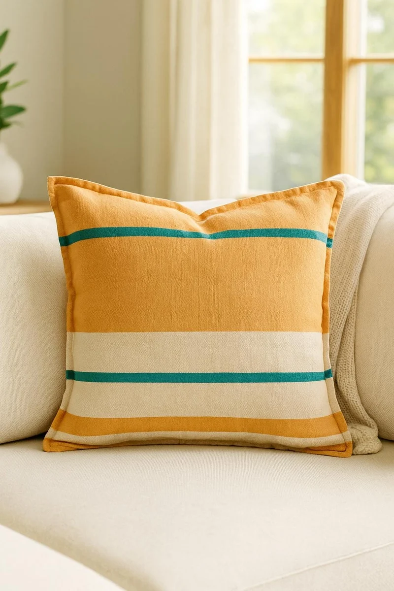 Stripes Throw Pillows, Modern Farmhouse Stripe Decorative Pillow, Cotton Square Throw Pillowcase
