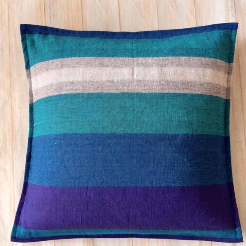Blue Striped Throw Pillow Case, Blue Shades Designer Accent Pillows, Modern Coastal Decor (20x20 inches)