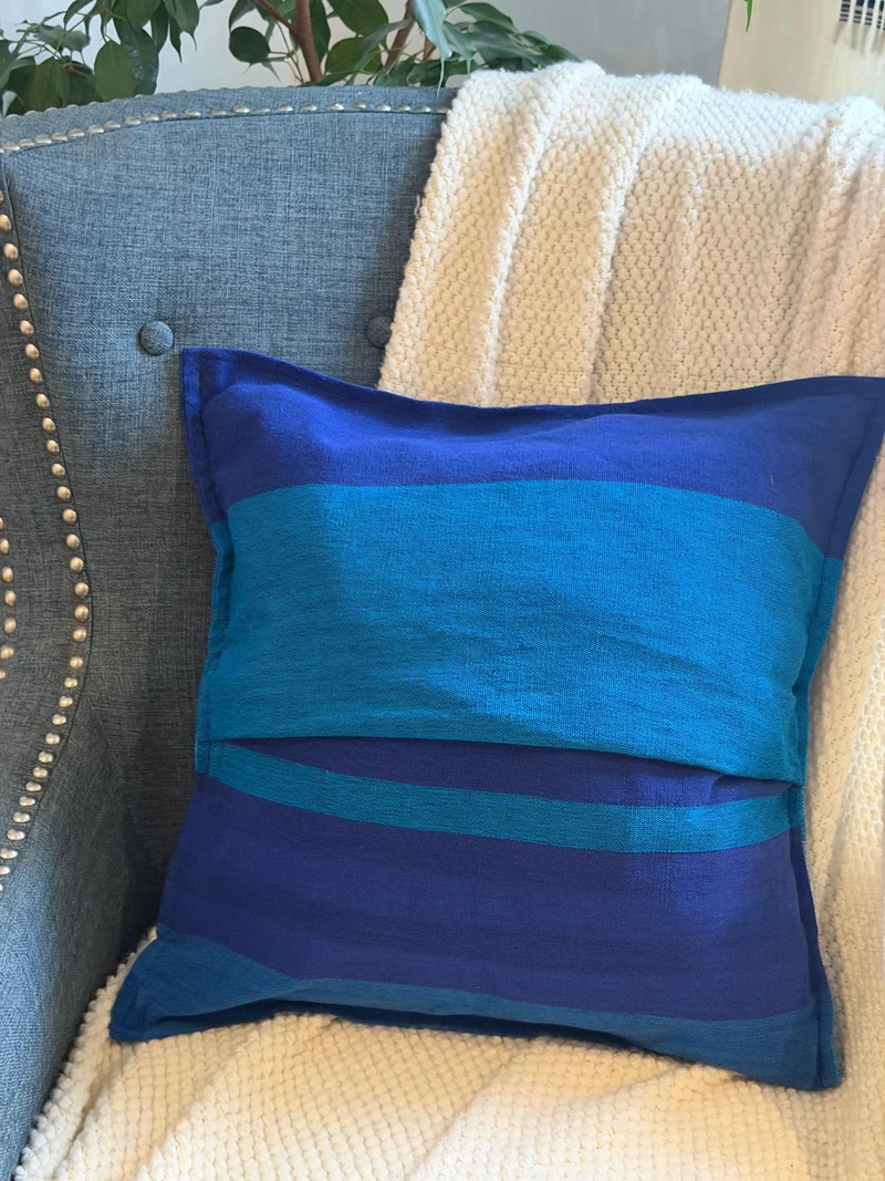 Blue Striped Throw Pillow Case, Blue Shades Designer Accent Pillows, Modern Coastal Decor (20x20 inches)