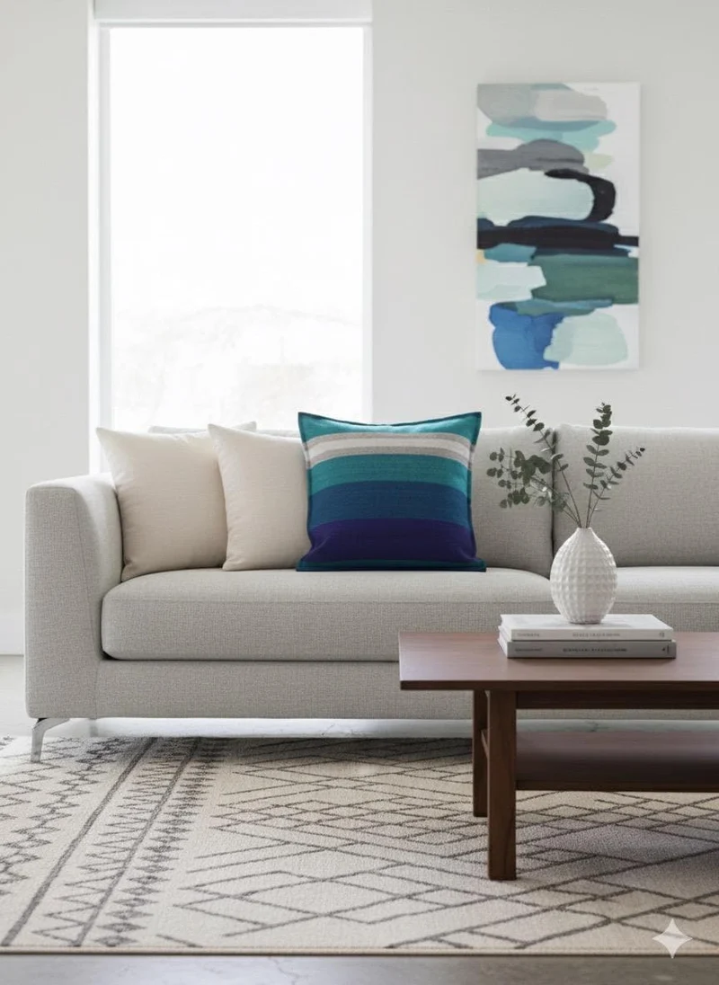 Blue Striped Throw Pillow Case, Blue Shades Designer Accent Pillows, Modern Coastal Decor (20x20 inches)