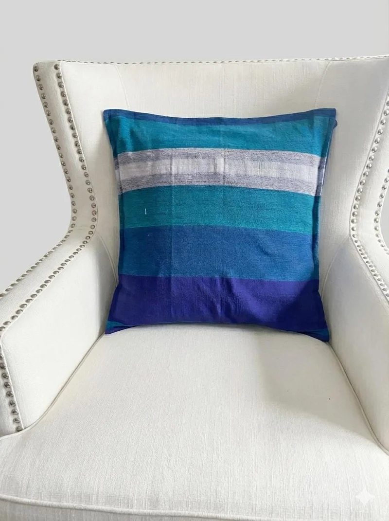 Blue Striped Throw Pillow Case, Blue Shades Designer Accent Pillows, Modern Coastal Decor (20x20 inches)