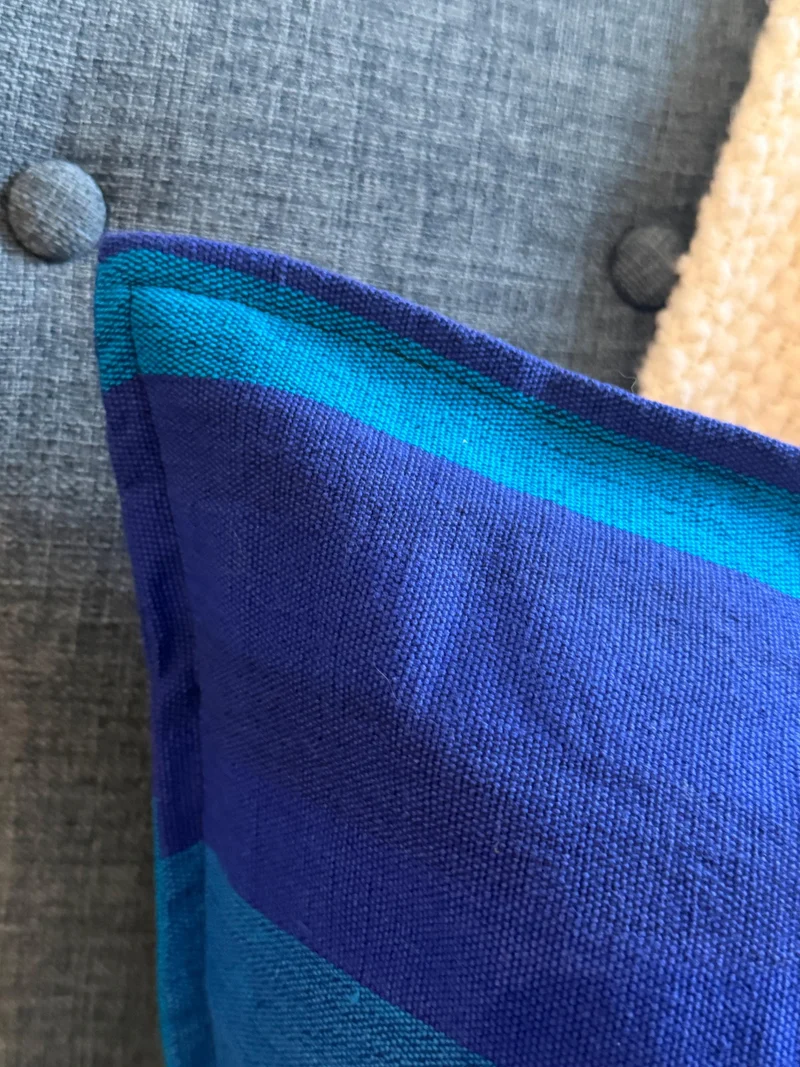 Blue Striped Throw Pillow Case, Blue Shades Designer Accent Pillows, Modern Coastal Decor (20x20 inches)